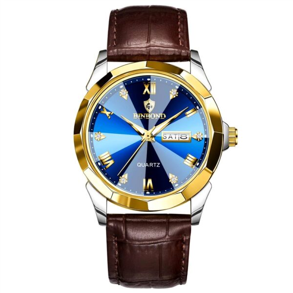 BINBOND B4121 Business Men's Real Leather Watch Exquisite Dial Luxury Water-Resistant Wristwatch