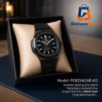 POEDAGAR 613 Premium Stainless Steel Quartz Watch – Black Dial